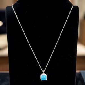 Bomb Party Blue Druzy Necklace, Rhinestone Halo Pendant, Silver Tone Statement